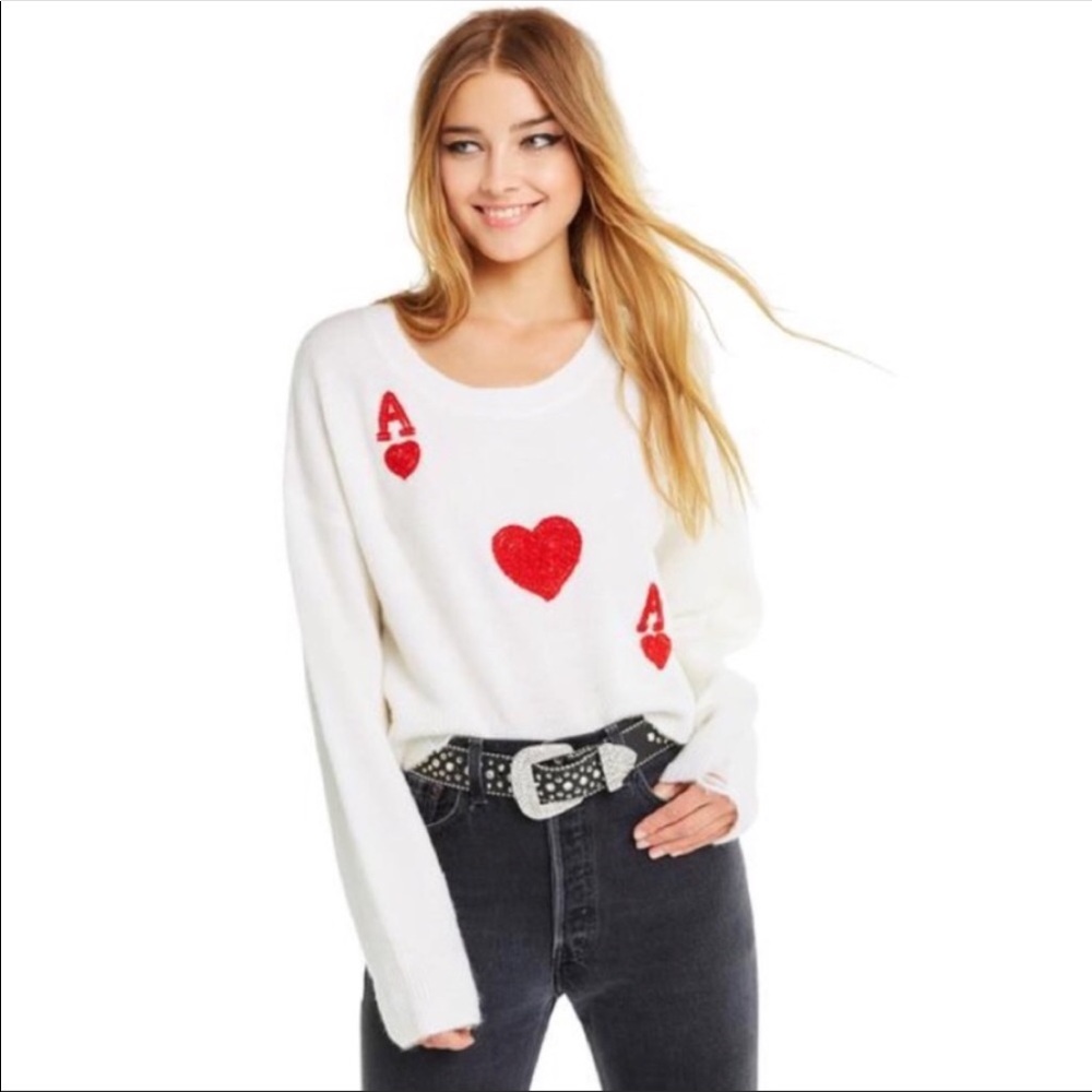 Wildfox Ace of Hearts Claude Distressed Sweater